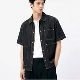 Oversized Pocket Short-Sleeve Denim Shirt Black
