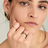 Evil Eye Minimal Line Mother of Pearl 925 Silver + 14k gold platingAdjustable Size Ring R030-01G