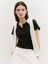 NUBASIC ヘンリーネック Tシャツ チャコール