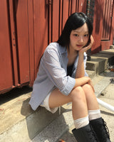 Tenon see-through checkered oversized fit long-sleeved shirt