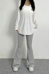 (BASIC ITEM♥/BEST VALUE♥) 3 COLORS ストレッチUネックルーズフィット長袖Tシャツ