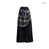 (2color) Check Wrap Layered Wide Banding Pants