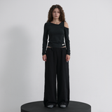Cutout Layered Long Sleeve Tee - CHARCOAL