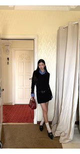 shirt black V-neck flare dress