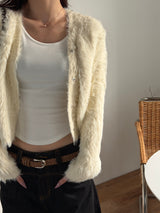 [CROP ITEM] Fur hair knit cardigan(3color)
