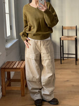 Snap Button Cotton D Ring Wide Pants (3color)