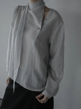 Noir Unbalance Button Scarf Blouse