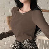 [Bellidmade/5color]リナ ラウンドネック リブ ロングスリーブ Tシャツ