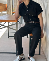 [SET UP가능] Cotton semi wide denim pants(2color)