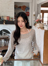 シースルー ボートネック リネン ニット (6color)