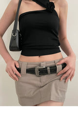 American Retro Silver Leather Belt