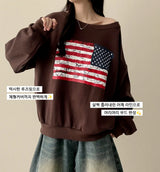 Ture unbalanced off-shoulder American flag sweatshirt