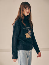 PUPPY JACQUARD HIGH NECK KNIT GRAY