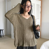 Seomit punching two-way eyelet back strap V-neck overfit long sleeve knit