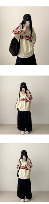 Tins Saint-Jean Stitch Side Curved Slit Cargo Denim Wide Pants