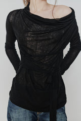 LILY COWL RIBBON TOP black