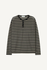 Striped Henley neck long sleeve knit