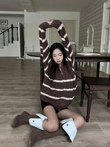 [UNISEX/Overfit] Crown hachi color combination striped high neck two-way zip-up (3 colors)