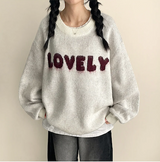 Mona Lovely Lettering Embroidery Loose Fit Round Knit