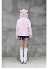 EatmePlz Newjeans haerin Pink Bear Heart Hoodie Jacket