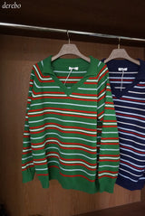 Tree Stripe V-neck Long Sleeve Knitwear