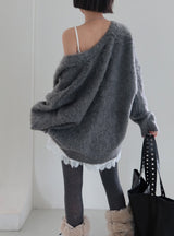 Mohair wool knitwear oversized-fit cardigan