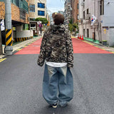 ヴィンテージクロップドカモフラージュボタンフーディジャケット