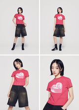 [24SS] メタルシンボルケーキアートワーククロップショートスリーブｔシャツ