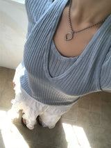 Second Layered Wrap Slim Fit Long Sleeve Rib Knit