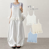 レイヤードスリーブレストップス 🌼 フリルニットストラップスリーブレスビスチェ (3 colors)