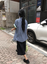 [unisex] Module Loose-Fit Check Short Sleeve Shirt