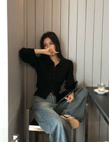 [BELLIDE MADE] Vivid, collar neck rib knit cardigan