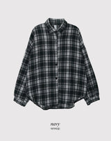 #Deep Blue Vintage Check Loose Shirt