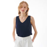 LINEN V-NECK SLEEVELESS KNIT NAVY