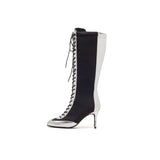 Boxing Two-Tone Lace-Up Boots Heel(Silver)