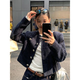ネイビー ツイード ノーカラー センス ジャケット
