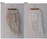 レースコサージュアンバランススカート (WHITE, BEIGE 2COLORS!)