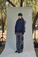 LAYERED STRING HOODIE ZIP-UP [NAVY]