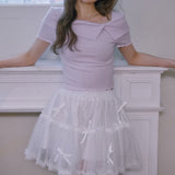 Ribbon cancan lace skirt - WHITE