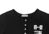 ラヒ 05 ヒア プリンティング ヘンリーネック ボタン ショートスリーブ Tシャツ
