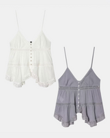 レース ブリーズ ボタン キャミ トップ (WHITE, VIOLET GRAY 2COLORS!)