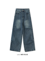 Side rivet wide denim pants(3color)