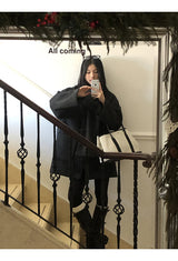 Charcoal quilted round muffler jacket