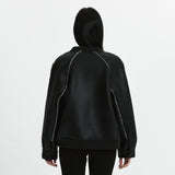 C LINE TRIM FAUX SHEARLING JACKET_BLACK