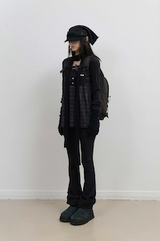 Button Slit Bootcut Pants / Black