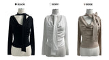 Tie shirring spandex drape long sleeve t-shirt (3 colors)