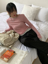セレナテンセルラウンドネックフォール長袖シースルー長袖Tシャツ 5 colors