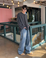 ラットワイドデニムパンツ(Black)