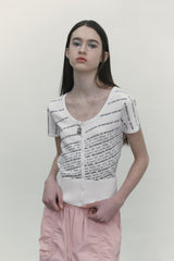 BOUQUET GIRL WORDING SHORT SLEEVE CARDIGAN [WHITE]