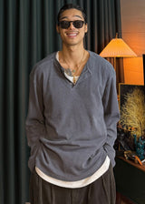 Pigment Henley Neck Long Sleeve 3COLOR